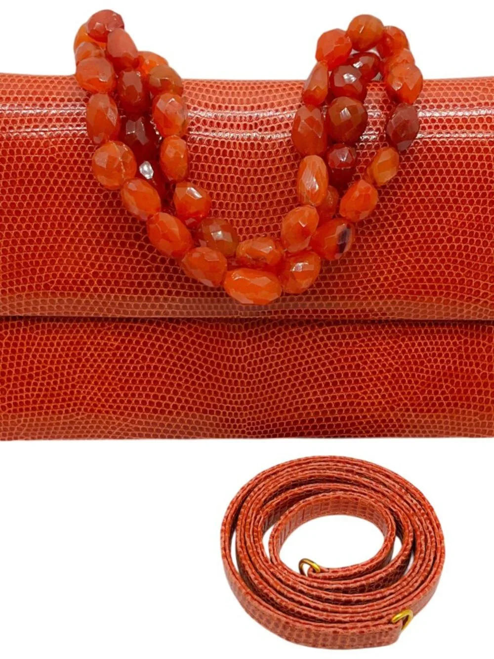 Darby Scott Orange Lizard Necklace Bag